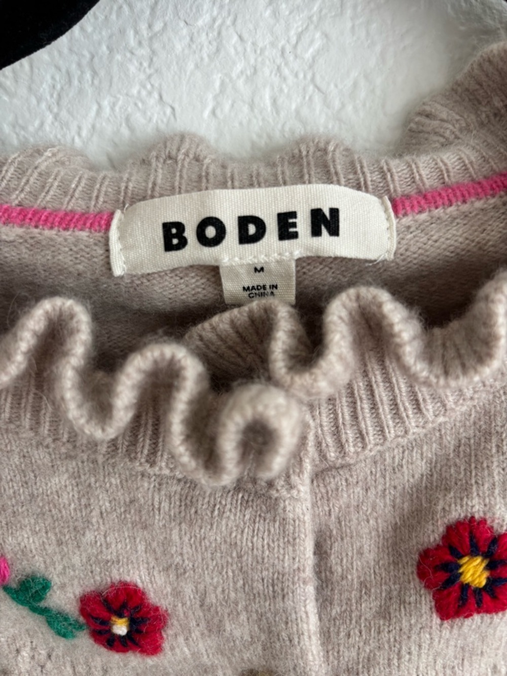 Boden Light Pink Fae Cardigan with Pink & Red Floral Embroidery - Picture 3 of 9